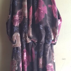 Floral Print Mini Dress in Dark Gray and Pink